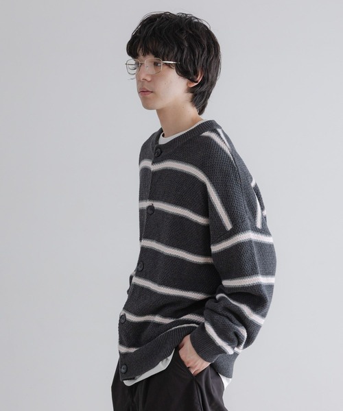 LOWRYS FARM（ローリーズファーム）の「【LFM(U)】ボーダーニットクルーカーディガン　 645470（カーディガン/ボレロ・メンズ・ブルー/チャコールグレー/グレー・FREE）」の15枚目の写真