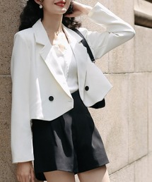 SEU（エスイーユー）の「ショート丈テーラードジャケット ジャケット ショートジャケット ショート丈 アウター オフィスカジュアル きれいめカジュアル レディース韓国（テーラードジャケット）」