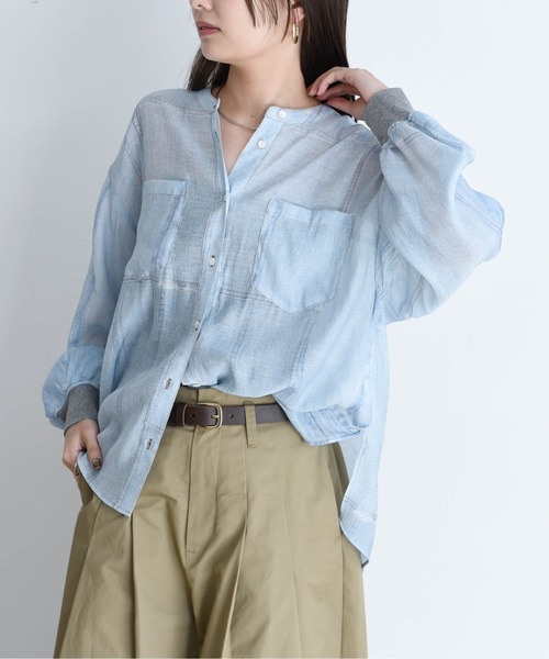 Eimee Law（エイミーロウ）の「パッチワークデニムプリントカフスリブシャツ（シャツ/ブラウス・レディース・ブルー/ライトブルー・FREE）」の2枚目の写真