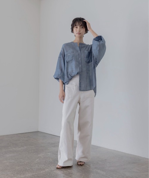 Eimee Law（エイミーロウ）の「パッチワークデニムプリントカフスリブシャツ（シャツ/ブラウス・レディース・ブルー/ライトブルー・FREE）」の3枚目の写真