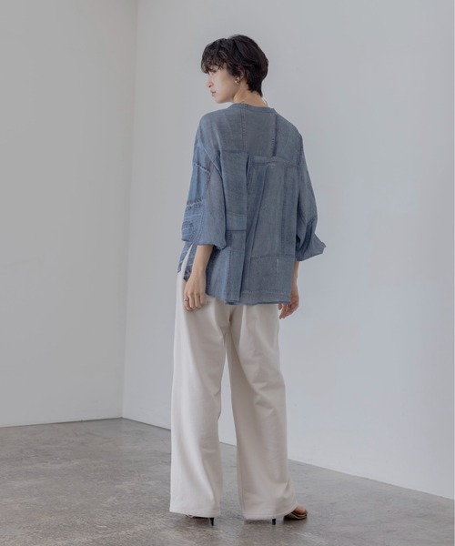 Eimee Law（エイミーロウ）の「パッチワークデニムプリントカフスリブシャツ（シャツ/ブラウス・レディース・ブルー/ライトブルー・FREE）」の5枚目の写真