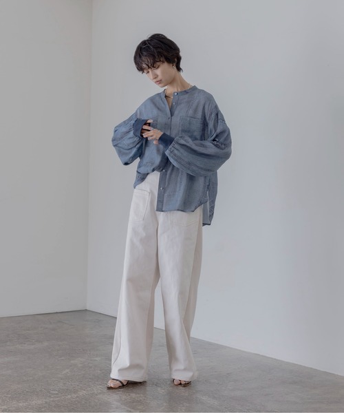 Eimee Law（エイミーロウ）の「パッチワークデニムプリントカフスリブシャツ（シャツ/ブラウス・レディース・ブルー/ライトブルー・FREE）」の6枚目の写真