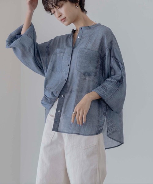 Eimee Law（エイミーロウ）の「パッチワークデニムプリントカフスリブシャツ（シャツ/ブラウス・レディース・ブルー/ライトブルー・FREE）」の8枚目の写真