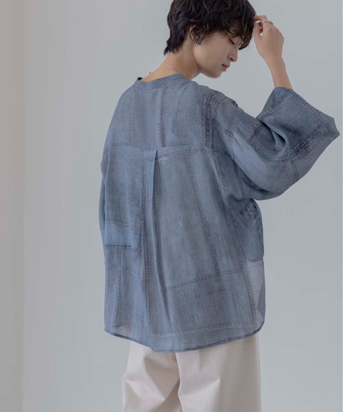 Eimee Law（エイミーロウ）の「パッチワークデニムプリントカフスリブシャツ（シャツ/ブラウス・レディース・ブルー/ライトブルー・FREE）」の10枚目の写真