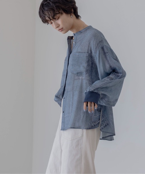 Eimee Law（エイミーロウ）の「パッチワークデニムプリントカフスリブシャツ（シャツ/ブラウス・レディース・ブルー/ライトブルー・FREE）」の12枚目の写真