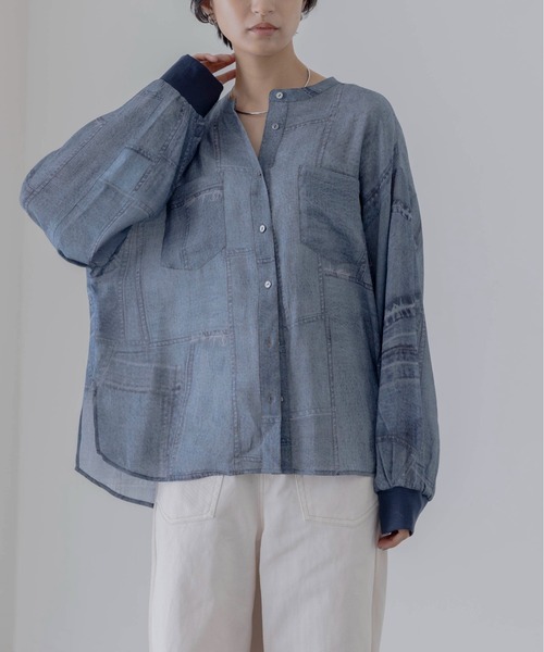 Eimee Law（エイミーロウ）の「パッチワークデニムプリントカフスリブシャツ（シャツ/ブラウス・レディース・ブルー/ライトブルー・FREE）」の14枚目の写真