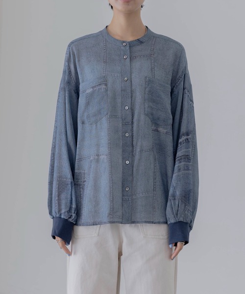 Eimee Law（エイミーロウ）の「パッチワークデニムプリントカフスリブシャツ（シャツ/ブラウス・レディース・ブルー/ライトブルー・FREE）」の15枚目の写真