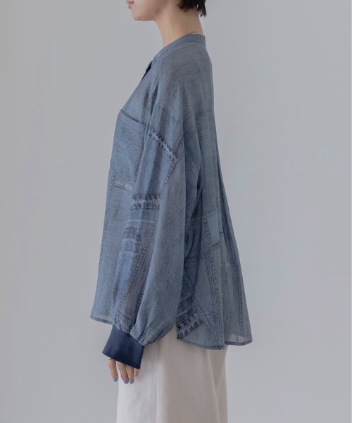 Eimee Law（エイミーロウ）の「パッチワークデニムプリントカフスリブシャツ（シャツ/ブラウス・レディース・ブルー/ライトブルー・FREE）」の16枚目の写真