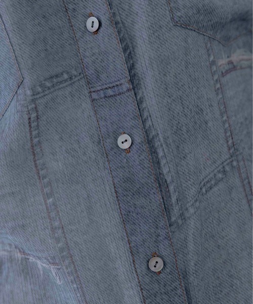 Eimee Law（エイミーロウ）の「パッチワークデニムプリントカフスリブシャツ（シャツ/ブラウス・レディース・ブルー/ライトブルー・FREE）」の20枚目の写真