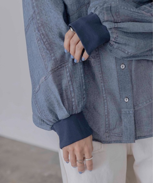 Eimee Law（エイミーロウ）の「パッチワークデニムプリントカフスリブシャツ（シャツ/ブラウス・レディース・ブルー/ライトブルー・FREE）」の21枚目の写真