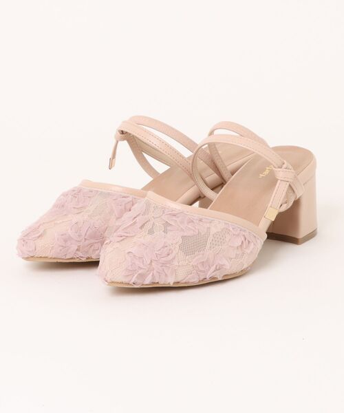 la farfa SHOES(ラ・ファーファ シューズ)の「la farfa shoes フラワー チュール ミュール(サンダル・レディース・アイボリー/ピンク/ブラック・L/XL/LL/M)」の1枚目の写真