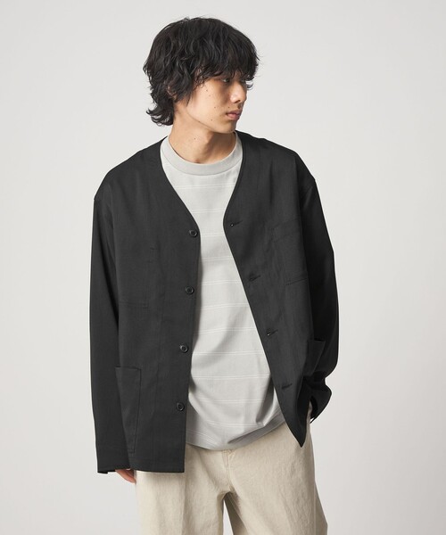 値下げ対応可。MOUN TEN 黒ノーカラージャケット&ノーカラーシャツセット セール】＜CITEN＞カラーレスシャツジャケット ―吸水速乾―（ノーカラー