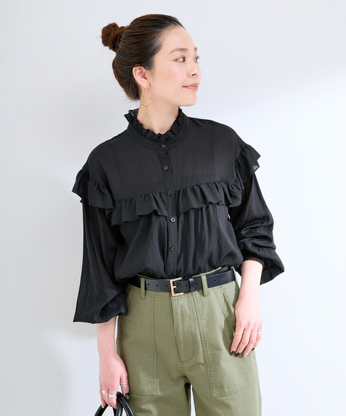 B.C STOCK（ベーセーストック）の「【一部WEB限定カラーあり】ドット無地アソートフリルブラウス（シャツ/ブラウス・レディース・ホワイト/ホワイト系その他/ブラック系その他/ブラック・FREE）」の4枚目の写真
