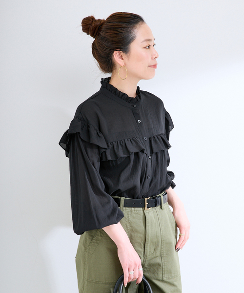 B.C STOCK（ベーセーストック）の「【一部WEB限定カラーあり】ドット無地アソートフリルブラウス（シャツ/ブラウス・レディース・ホワイト/ホワイト系その他/ブラック系その他/ブラック・FREE）」の8枚目の写真