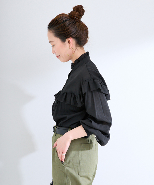 B.C STOCK（ベーセーストック）の「【一部WEB限定カラーあり】ドット無地アソートフリルブラウス（シャツ/ブラウス・レディース・ホワイト/ホワイト系その他/ブラック系その他/ブラック・FREE）」の9枚目の写真