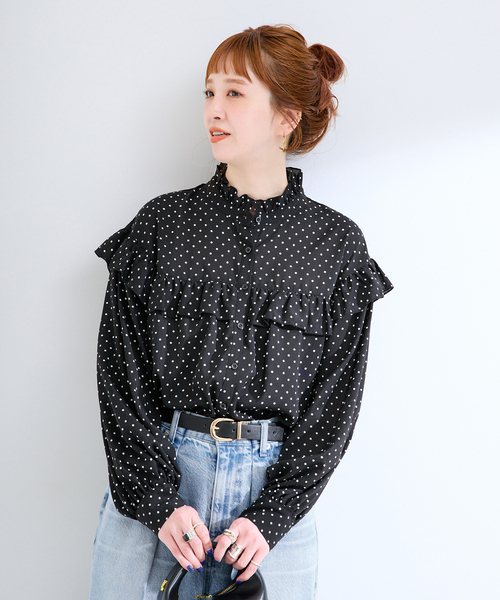 B.C STOCK（ベーセーストック）の「【一部WEB限定カラーあり】ドット無地アソートフリルブラウス（シャツ/ブラウス・レディース・ホワイト/ホワイト系その他/ブラック系その他/ブラック・FREE）」の22枚目の写真