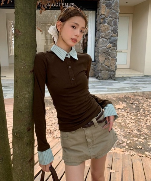 Ritzy（リッツィー）の「シャツ＋ロングスリーブT フェイクレイヤード トップス（シャツ/ブラウス・レディース・モカ・M/L）」の4枚目の写真