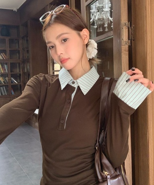 Ritzy（リッツィー）の「シャツ＋ロングスリーブT フェイクレイヤード トップス（シャツ/ブラウス・レディース・モカ・M/L）」の5枚目の写真