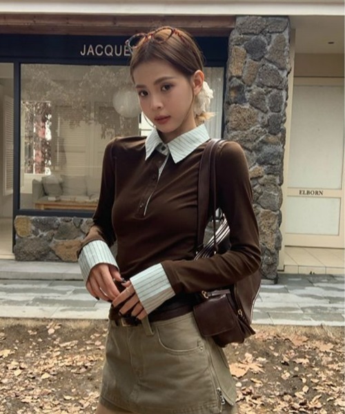 Ritzy（リッツィー）の「シャツ＋ロングスリーブT フェイクレイヤード トップス（シャツ/ブラウス・レディース・モカ・M/L）」の6枚目の写真