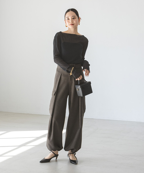 Noble（ノーブル）の「《追加》シアークレープジャージロングTシャツ（Tシャツ/カットソー・レディース・ホワイト/ブラック・FREE）」の21枚目の写真