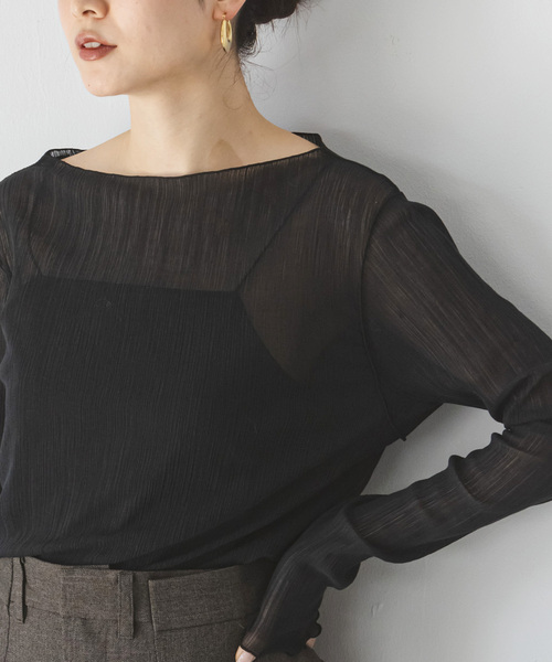 Noble（ノーブル）の「《追加》シアークレープジャージロングTシャツ（Tシャツ/カットソー・レディース・ホワイト/ブラック・FREE）」の22枚目の写真