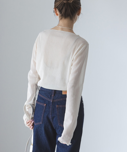 Noble（ノーブル）の「《追加》シアークレープジャージロングTシャツ（Tシャツ/カットソー・レディース・ホワイト/ブラック・FREE）」の3枚目の写真