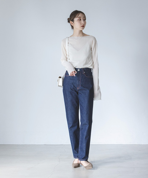 Noble（ノーブル）の「《追加》シアークレープジャージロングTシャツ（Tシャツ/カットソー・レディース・ホワイト/ブラック・FREE）」の4枚目の写真