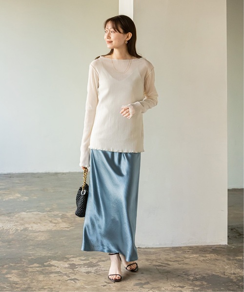 Noble（ノーブル）の「《追加》シアークレープジャージロングTシャツ（Tシャツ/カットソー・レディース・ホワイト/ブラック・FREE）」の7枚目の写真