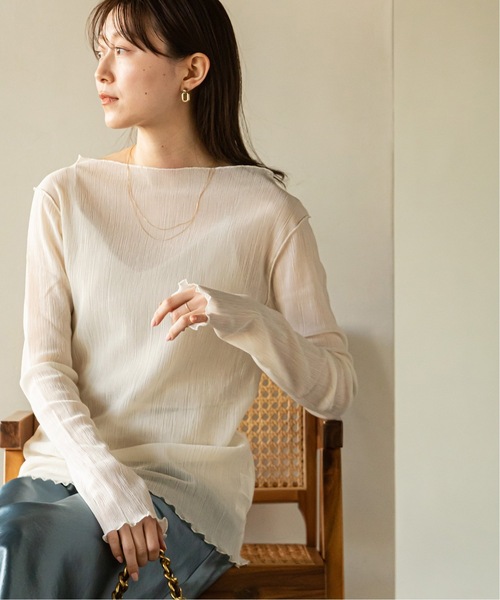 Noble（ノーブル）の「《追加》シアークレープジャージロングTシャツ（Tシャツ/カットソー・レディース・ホワイト/ブラック・FREE）」の8枚目の写真