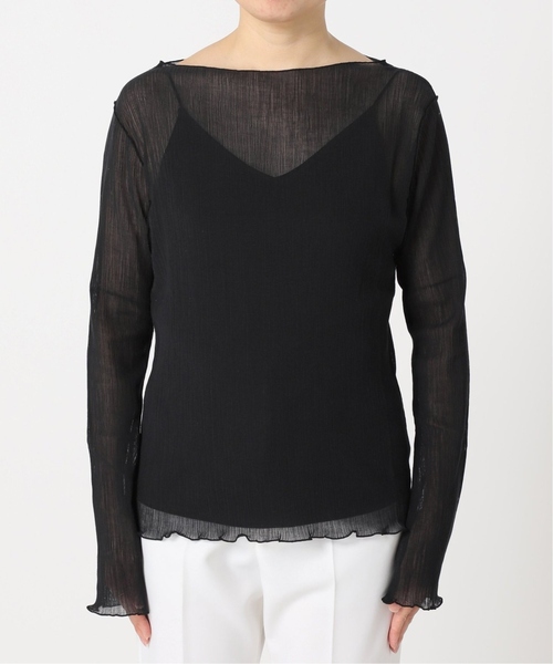 Noble（ノーブル）の「《追加》シアークレープジャージロングTシャツ（Tシャツ/カットソー・レディース・ホワイト/ブラック・FREE）」の9枚目の写真