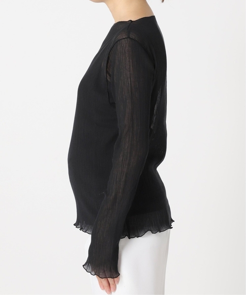 Noble（ノーブル）の「《追加》シアークレープジャージロングTシャツ（Tシャツ/カットソー・レディース・ホワイト/ブラック・FREE）」の10枚目の写真