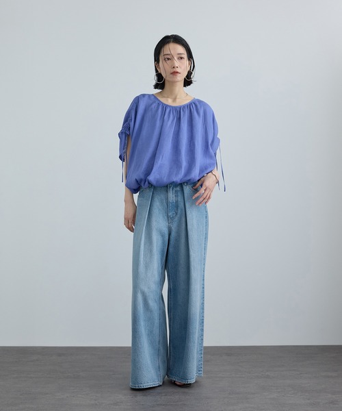 SALON adam et rope'(サロン アダム エ ロペ)の「【WEB限定】フロントタックデニムパンツ(デニムパンツ・レディース・サックスブルー/ブルー系その他4・M/S)」の4枚目の写真