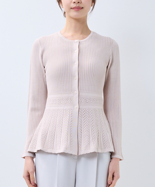 NARACAMICIE（ナラカミーチェ）の「【NARACAMICIE】透かし編みペプラムカーディガン（カーディガン/ボレロ・レディース・ネイビー/ブラウン/ピンク/ブルー/ブラック・M/L）」の6枚目の写真