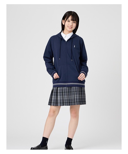 EASTBOY（イーストボーイ）の「パーカー ジップ 長袖 スウェット トレーナー 女子 制服 学生服 中学 高校 スクール（パーカー・キッズ・オフホワイト/ネイビー/ライトグレー・11号/9号）」の16枚目の写真