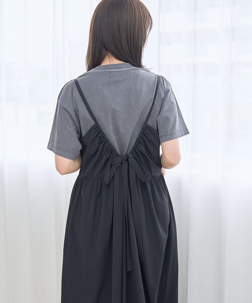 RONEL（ロネル）の「【RONEL】ボーダレス ギャザーキャミワンピース（ワンピース・レディース・オフホワイト/ベージュ/ブラック・FREE）」の4枚目の写真