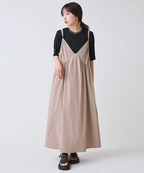 RONEL（ロネル）の「【RONEL】ボーダレス ギャザーキャミワンピース（ワンピース・レディース・オフホワイト/ベージュ/ブラック・FREE）」の6枚目の写真