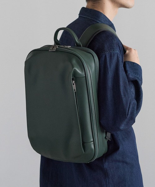 GUSCIO UOMO（グッシオ ウォーモ）の「【グッシオ　ウォーモ】牛革ビジネスリュック　スプリットレザー　通勤通学（ビジネスバッグ・メンズ・ダークグリーン/ブラック系その他/ネイビー/ブラック・FREE）」の3枚目の写真