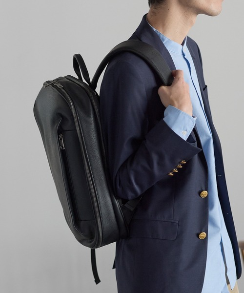 GUSCIO UOMO（グッシオ ウォーモ）の「【グッシオ　ウォーモ】牛革ビジネスリュック　スプリットレザー　通勤通学（ビジネスバッグ・メンズ・ダークグリーン/ブラック系その他/ネイビー/ブラック・FREE）」の6枚目の写真