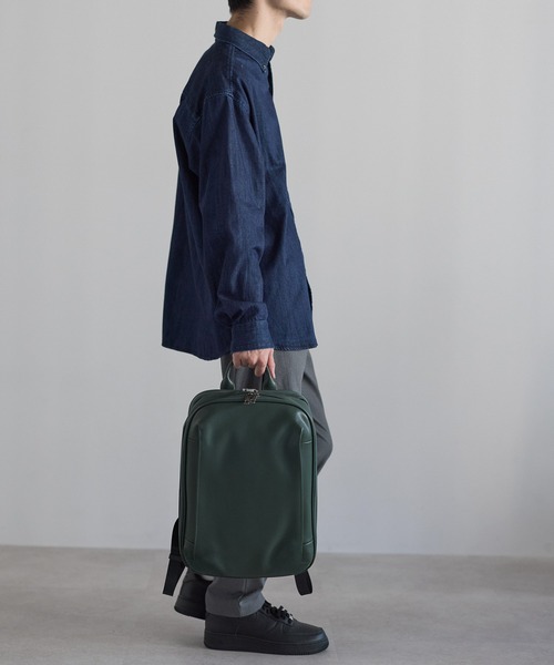 GUSCIO UOMO（グッシオ ウォーモ）の「【グッシオ　ウォーモ】牛革ビジネスリュック　スプリットレザー　通勤通学（ビジネスバッグ・メンズ・ダークグリーン/ブラック系その他/ネイビー/ブラック・FREE）」の22枚目の写真