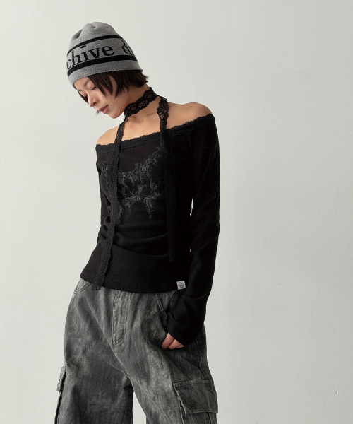 THE GREEN LAB（ザグリーンラボ）の「レースタイシャーリングTシャツ[ブラック]（Tシャツ/カットソー・レディース・その他・FREE）」の8枚目の写真
