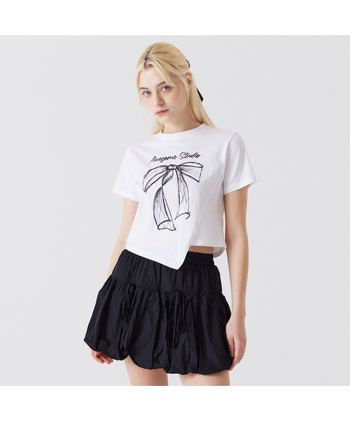 AWESOME STUDIO(オーサムスタジオ)の「アンバランス クロップ 半袖Tシャツ アイボリー(Tシャツ/カットソー・レディース・その他・FREE)」の1枚目の写真