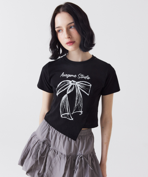 AWESOME STUDIO(オーサムスタジオ)の「アンバランス クロップ 半袖Tシャツ アイボリー(Tシャツ/カットソー・レディース・その他・FREE)」の4枚目の写真