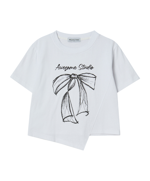 AWESOME STUDIO(オーサムスタジオ)の「アンバランス クロップ 半袖Tシャツ アイボリー(Tシャツ/カットソー・レディース・その他・FREE)」の6枚目の写真