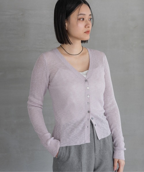 A part by(アパートバイ)の「シアーVカーディガン(カーディガン/ボレロ・レディース・ライトピンク/ブルー系その他2/ライトグレー・FREE)」の3枚目の写真