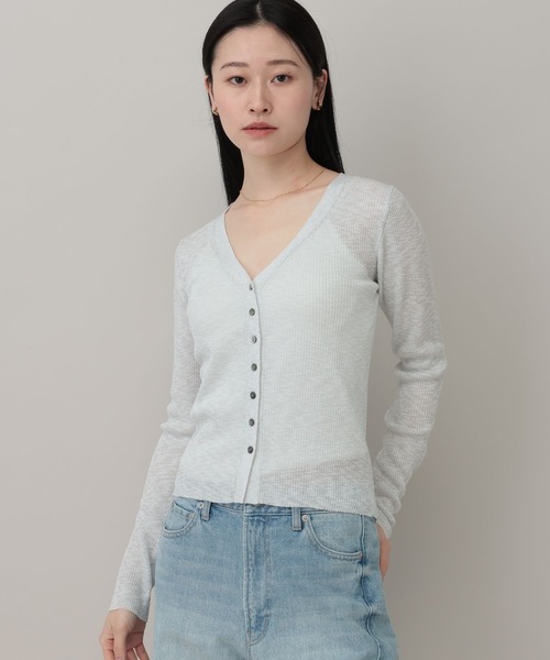 A part by(アパートバイ)の「シアーVカーディガン(カーディガン/ボレロ・レディース・ライトピンク/ブルー系その他2/ライトグレー・FREE)」の7枚目の写真