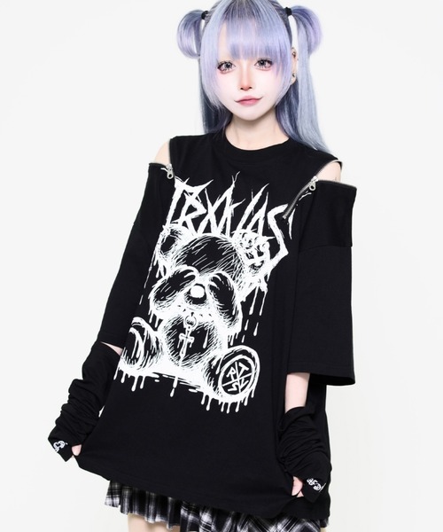 TRAVAS TOKYO ショルダーZIPくまプリントTシャツ TRAVAS TOKYO/トラバス トーキョー』ショルダーZIPくまプリントTシャツ