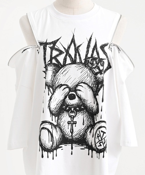 TRAVAS TOKYO（トラバス トウキョウ）の「『TRAVAS TOKYO/トラバス トーキョー』ショルダーZIPくまプリントTシャツ（Tシャツ/カットソー・レディース・ホワイト/ブラック・FREE）」の22枚目の写真