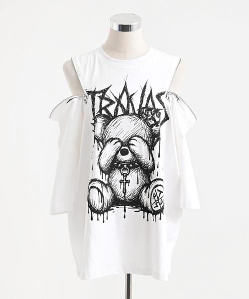 TRAVAS TOKYO（トラバス トウキョウ）の「『TRAVAS TOKYO/トラバス トーキョー』ショルダーZIPくまプリントTシャツ（Tシャツ/カットソー・レディース・ホワイト/ブラック・FREE）」の21枚目の写真