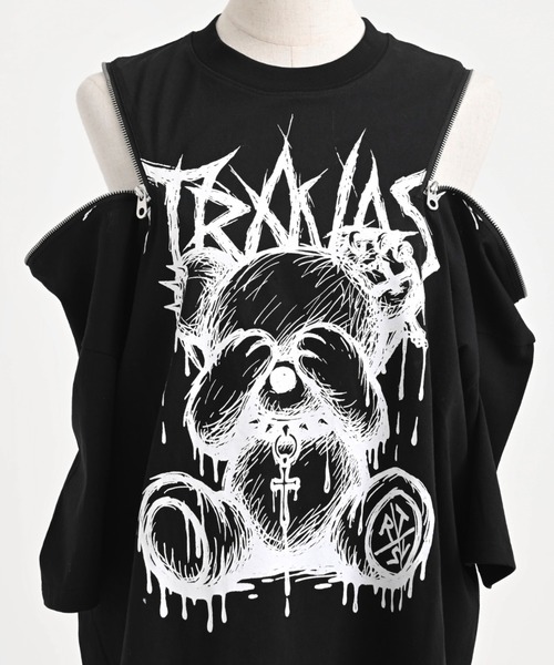 TRAVAS TOKYO（トラバス トウキョウ）の「『TRAVAS TOKYO/トラバス トーキョー』ショルダーZIPくまプリントTシャツ（Tシャツ/カットソー・レディース・ホワイト/ブラック・FREE）」の15枚目の写真