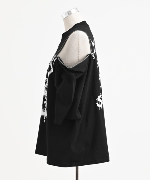 TRAVAS TOKYO（トラバス トウキョウ）の「『TRAVAS TOKYO/トラバス トーキョー』ショルダーZIPくまプリントTシャツ（Tシャツ/カットソー・レディース・ホワイト/ブラック・FREE）」の13枚目の写真